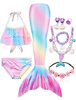 Bylulis Mermaid Tails for Swimming for Girls Swimmable Swimsuit Kids Bathing Suits Birthday Gift 3-12 Years (NO Monofin)