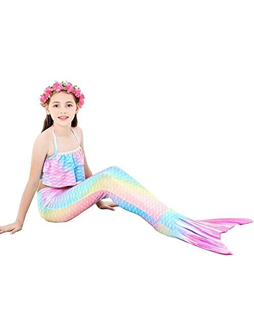 Bylulis Mermaid Tails for Swimming for Girls Swimmable Swimsuit Kids Bathing Suits Birthday Gift 3-12 Years (NO Monofin)