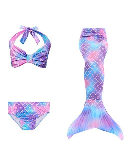 GALLDEALS Mermaid for Swimming Girls Swimsuit Princess Bikini Set Bathing Suit Swimmable Costume (No Monofin)