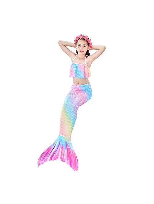 Newland 4 Pcs Girls Swimsuit Mermaid Tails for Swimming Princess Bikini Bathing Suit Set
