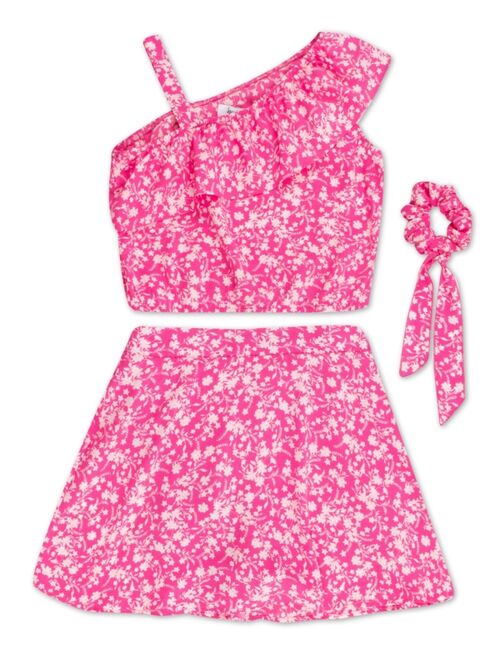 Speechless Big Girls Ditsy Floral Scooter Top with Skirt and Scrunchie, 3-Piece Set