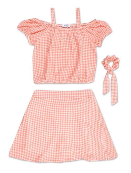Speechless Big Girls Gingham Plaid Scooter Top with Skirt and Scrunchie, 3-Piece Set