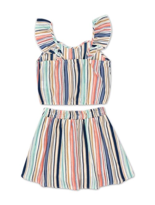 Speechless Big Girls Stripe Tie Front Short Sleeves Scooter Top with Skirt and Scrunchie, 3-Piece Set