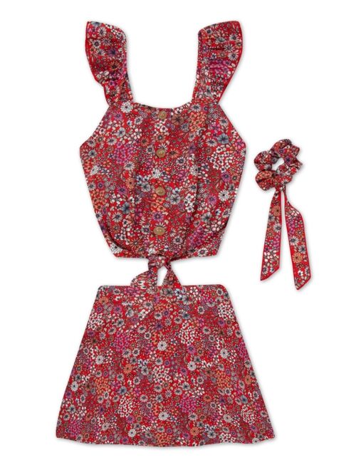 Speechless Big Girls Floral Tie Front Scooter, 3 Piece Set