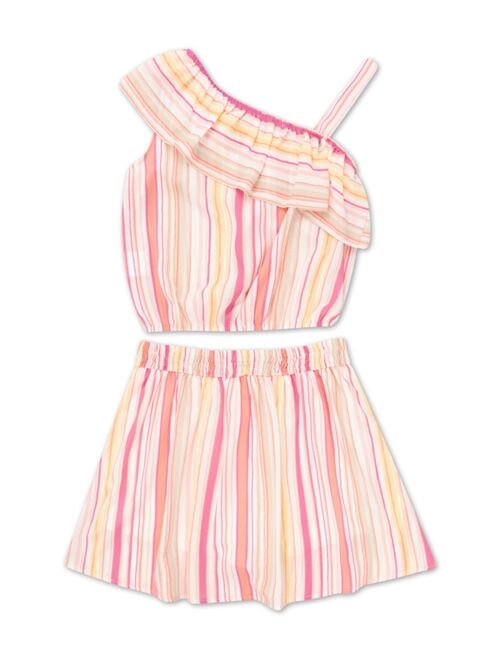 Speechless Big Girls Stripe One Shoulder Scooter Top with Skirt and Scrunchie, 3-Piece Set