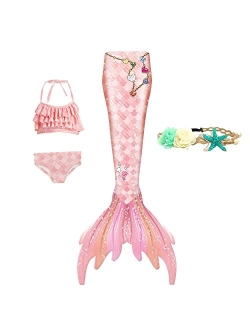 XNSGAO 4PCS Mermaid Tails for Swimming for Girls Kids Mermaid Swimsuit Costume Princess Bikini Set Bathing Suits