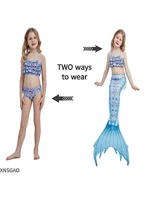 XNSGAO 4PCS Mermaid Tails for Swimming for Girls Kids Mermaid Swimsuit Costume Princess Bikini Set Bathing Suits