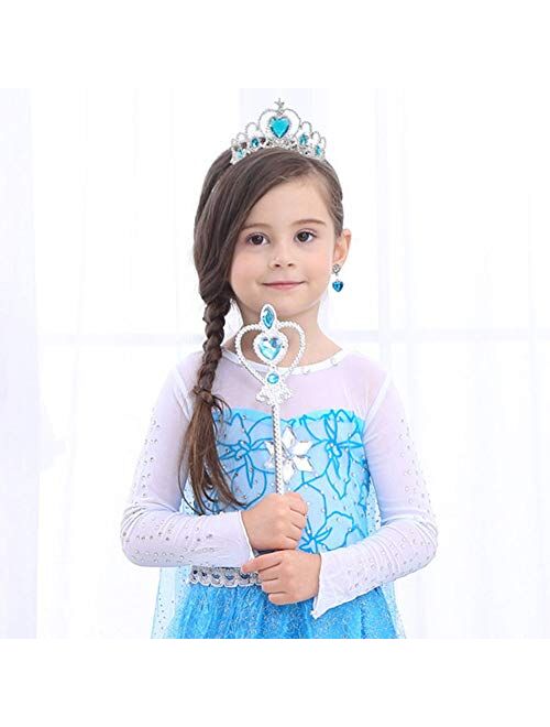 AMOR Princess Dress Up Accessories, 8PCS Jewelry Dress Up Set with Gloves Tiara Crown Wand Necklaces for Kids Girls