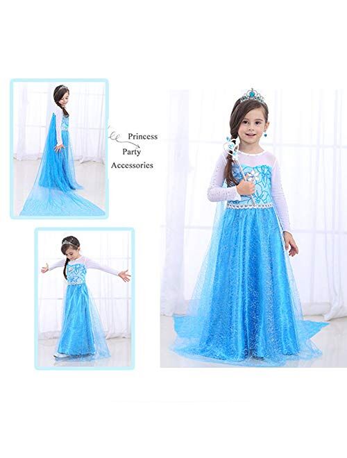 AMOR Princess Dress Up Accessories, 8PCS Jewelry Dress Up Set with Gloves Tiara Crown Wand Necklaces for Kids Girls