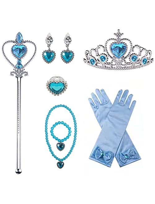Hongyan wholesaling Princess Party Dress Up Accessories Girls Jewelry 9 Piece Dress Accessories, Crown, Wand, Necklace, Bracelet, Bracelet, Earrings, Ring, Gloves (11 Pie