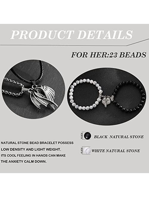 ZNBOH 4Pcs Couples Bracelets Necklace Set for Women Men Matching Bracelets Necklace Couples Magnetic Heart Necklace Bead Bracelet for Valentine's Day Natural Stone Bead C