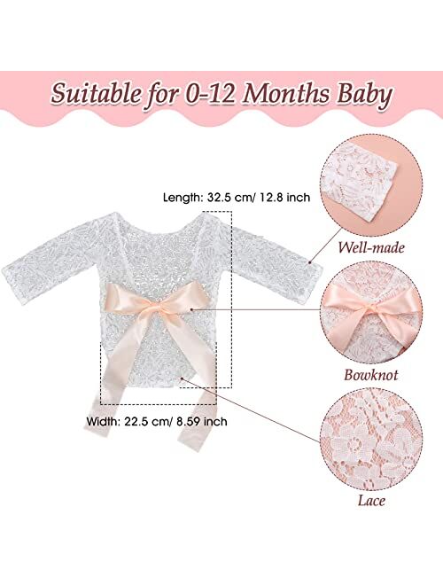 SPOKKI 4 PCS Newborn Photography Props Outfits-BabyTutu Skirt Cute Bow Headdress and Lace Rompers Flower Headband Sets for Infants Girl Boy (lace Romper+Tutu Shirt)