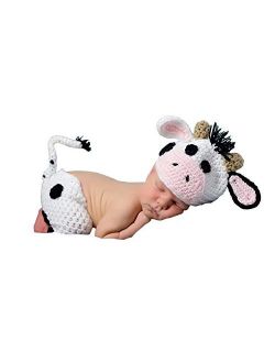Lppgrace Newborn Baby Photo Props Boy Girl Photo Shoot Outfits Crochet Costume Infant Knitted Clothes Cow Hat Pants