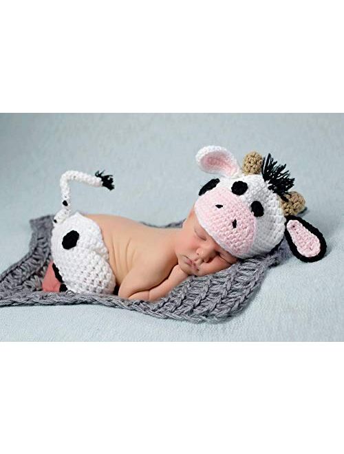 Lppgrace Newborn Baby Photo Props Boy Girl Photo Shoot Outfits Crochet Costume Infant Knitted Clothes Cow Hat Pants