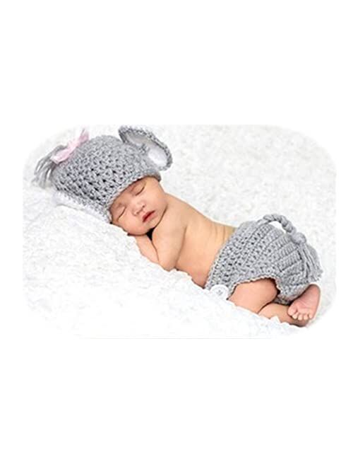 Vemonllas Newborn Photography Props Outfit Boys Girls Elephant Hat Bonnet & Shorts Baby Photo Props Crochet Knitted Costumes