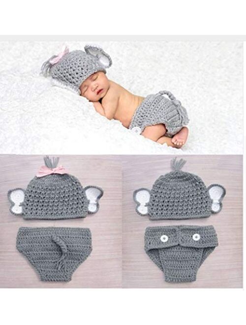 Vemonllas Newborn Photography Props Outfit Boys Girls Elephant Hat Bonnet & Shorts Baby Photo Props Crochet Knitted Costumes