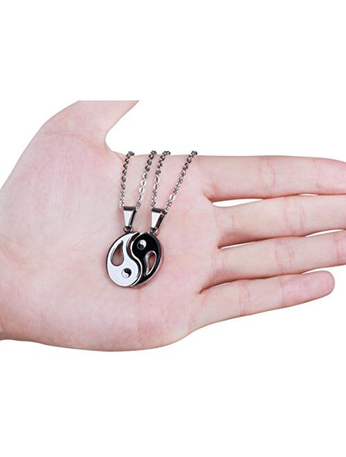 FIBO STEEL 2pcs Stainless Steel Yin Yang Pendant Necklace for Men Women Puzzle Couples Necklace,22 inches