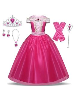 GJDAMFD Little Girls Elegant Pink Princess Dress up Outfit Halloween Birthday Party Costume