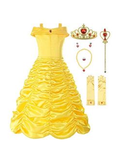 ReliBeauty Little Girls Layered Princess Costume Dress up with Accessories, Yellow