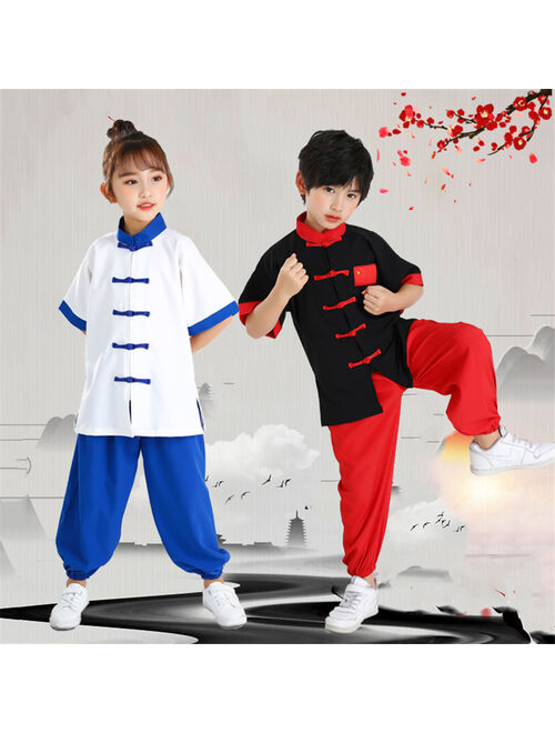 KTLPARTY Kid Adult Kung Fu Uniform Traditional Chinese Clothing For Boys Girls Wushu Costume Suit Set Tai Chi Folk Performance Outfit