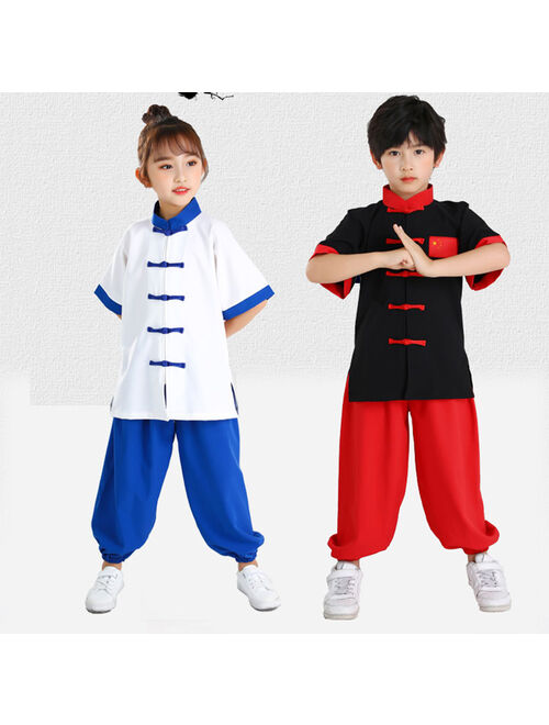 KTLPARTY Kid Adult Kung Fu Uniform Traditional Chinese Clothing For Boys Girls Wushu Costume Suit Set Tai Chi Folk Performance Outfit
