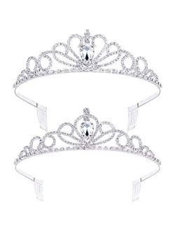 Miraculous Garden 2 Pack Tiara Crown Jewelry Gift for Women Girls,Headband Headpiece Silver Crystal Rhinestone Diadem Princess Birthday Yallff Crown with Comb,Bridal Wedd