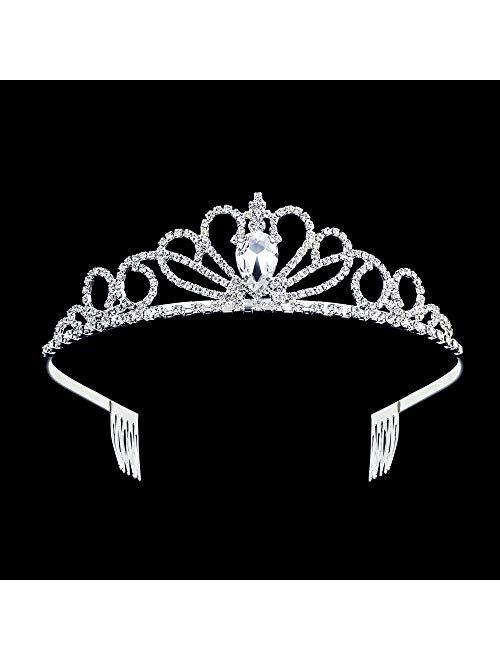 Miraculous Garden 2 Pack Tiara Crown Jewelry Gift for Women Girls,Headband Headpiece Silver Crystal Rhinestone Diadem Princess Birthday Yallff Crown with Comb,Bridal Wedd