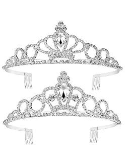 Miraculous Garden 2 Pack Tiara Crown for Women Girls, Headpiece Silver Crystal Rhinestone Diadem Princess Birthday Yallff Crown with Comb Jewelry Gift.