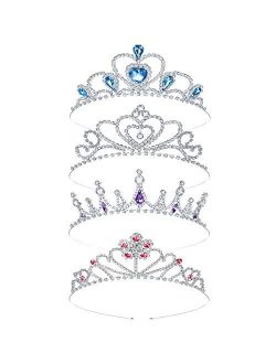 Yaomiao 4 Pieces Girls Silver Rhinestone Crown Girls Crystal Tiara Princess Crown Princess Tiara Headband for Girls