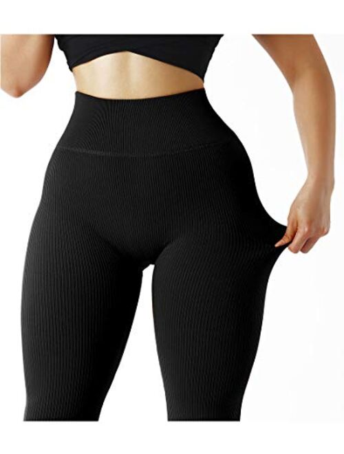 SUUKSESS Women Ribbed Seamless Leggings High Waisted Workout Gym Yoga Pants