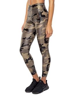 Koral Activewear Lustrous High Rise Legging - Black, Camo, Red, Green, Navy - Shiny Leggings for Women