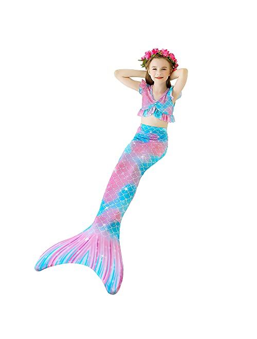 Wfundeals Mermaid Tails for Swimming with Monofin Swimsuit Costume Cosplay, Princess Bikini Set
