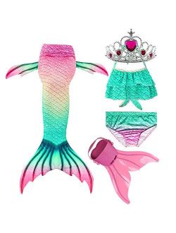 Feeyakie Swimmable Mermaid Tails for Swimming with Monofin Swimsuit Costume Cosplay, Bikini Sets Girls Kids Cospaly Gift