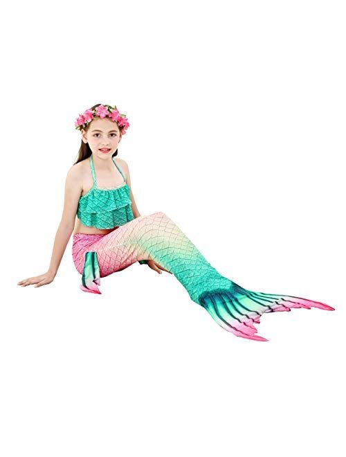 Feeyakie Swimmable Mermaid Tails for Swimming with Monofin Swimsuit Costume Cosplay, Bikini Sets Girls Kids Cospaly Gift