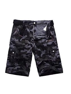 Bellnorth Mens Cargo Shorts Camouflage Work Pants Belted Cotton Outdoor Tactical Pants