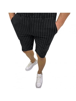 Veki Men's Skinny Fit Dress Shorts, Mens Plaid Print Elastic Waist Shorts 9" Inseam Stretch Chino Short Dress Pants Mens Shorts