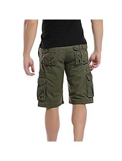 POAA Cargo Shorts for Men with Pocket, Men's Casual Pure Color Outdoors Beach Work Trouser Cargo Shorts Lightweight