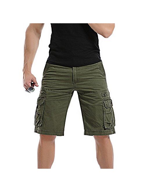 POAA Cargo Shorts for Men with Pocket, Men's Casual Pure Color Outdoors Beach Work Trouser Cargo Shorts Lightweight
