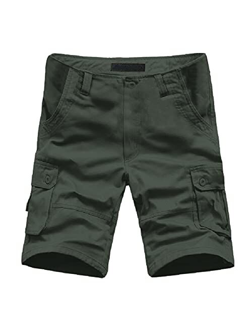 aihihe Black Mens Belted Cargo Shorts Big and Tall Multi-Pocket Cotton Twill Bermuda Camo Shorts Beach Shorts