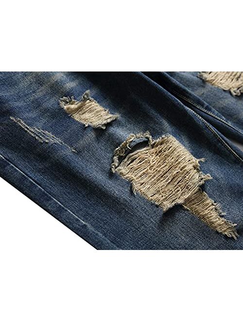 Generic Destroyed Hole Denim Shorts for Men Classic Fit Distressed Summer Jean Shorts Stretch Ripped Casual Fashion Short Jeans (Dark Blue 2,36)