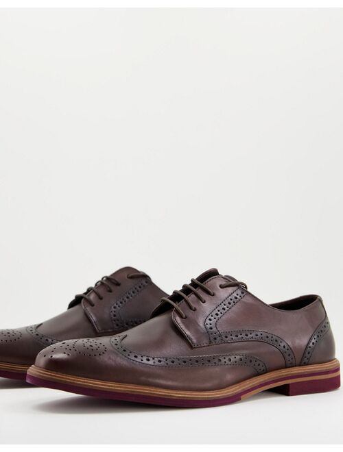 ASOS DESIGN leather brogue in brown with contrast sole