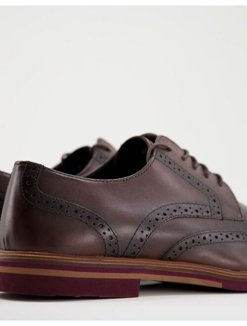 ASOS DESIGN leather brogue in brown with contrast sole