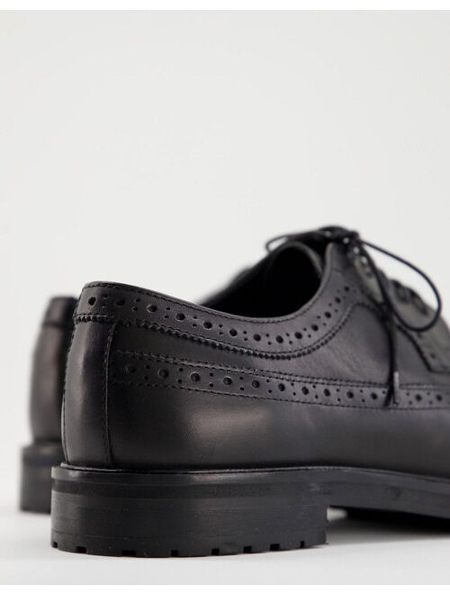 ASOS DESIGN brogue shoes in black leather with chunky sole