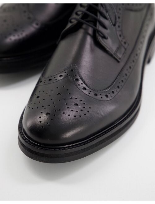 ASOS DESIGN brogue shoes in black leather with chunky sole