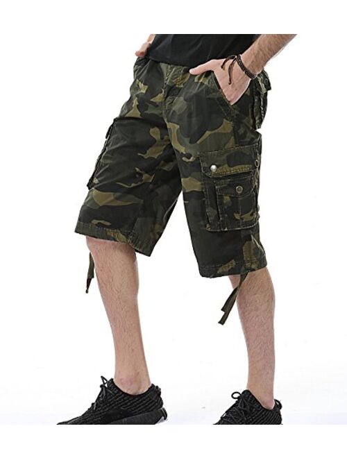 AOYOG Men's Camo Cargo Shorts Relaxed Fit Multi-Pocket Outdoor Camouflage Cargo Shorts Cotton