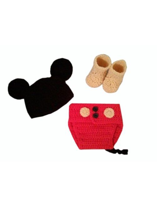Jastore Photography Prop Baby Costume Cute Crochet Knitted Hat Cap Girl Boy Diaper Shoes Mouse