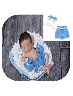Vedory Cute Newborn Boy Girl Baby Crochet Knitted Outfits Photography Shoot Props Boxing Style Glove Pants