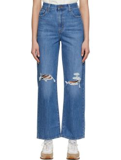 Blue High-Waisted Straight Jeans