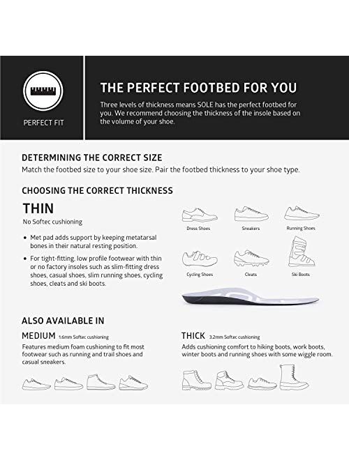 SOLE Active Thin Shoe Insoles with Metatarsal Pads - Multiple Sizes