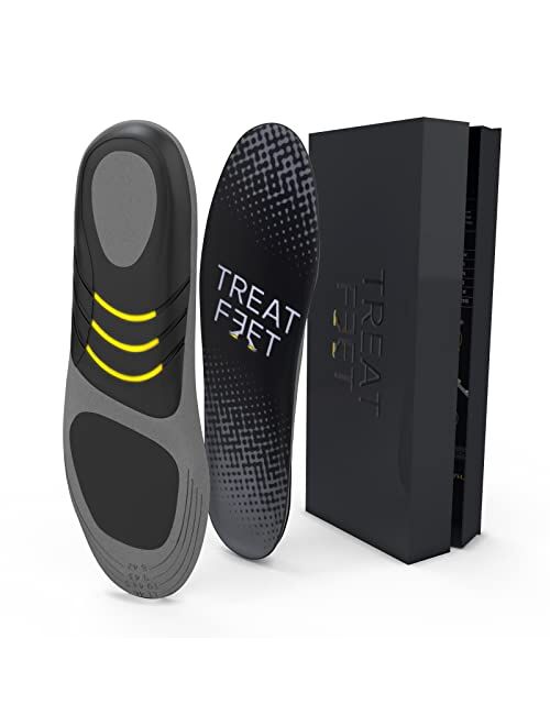 Treat Feet Premium Anti-Odor Insoles - Prevents Arch & Flat Feet Pain - Anti-Fatigue Shoe Insoles - Shoe Inserts Orthotic for Men - All Day Shock Absorption Standing Walk